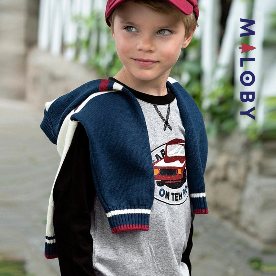 T-shirt graphique enfant garçon gris manches raglan en coton anti-allergiques