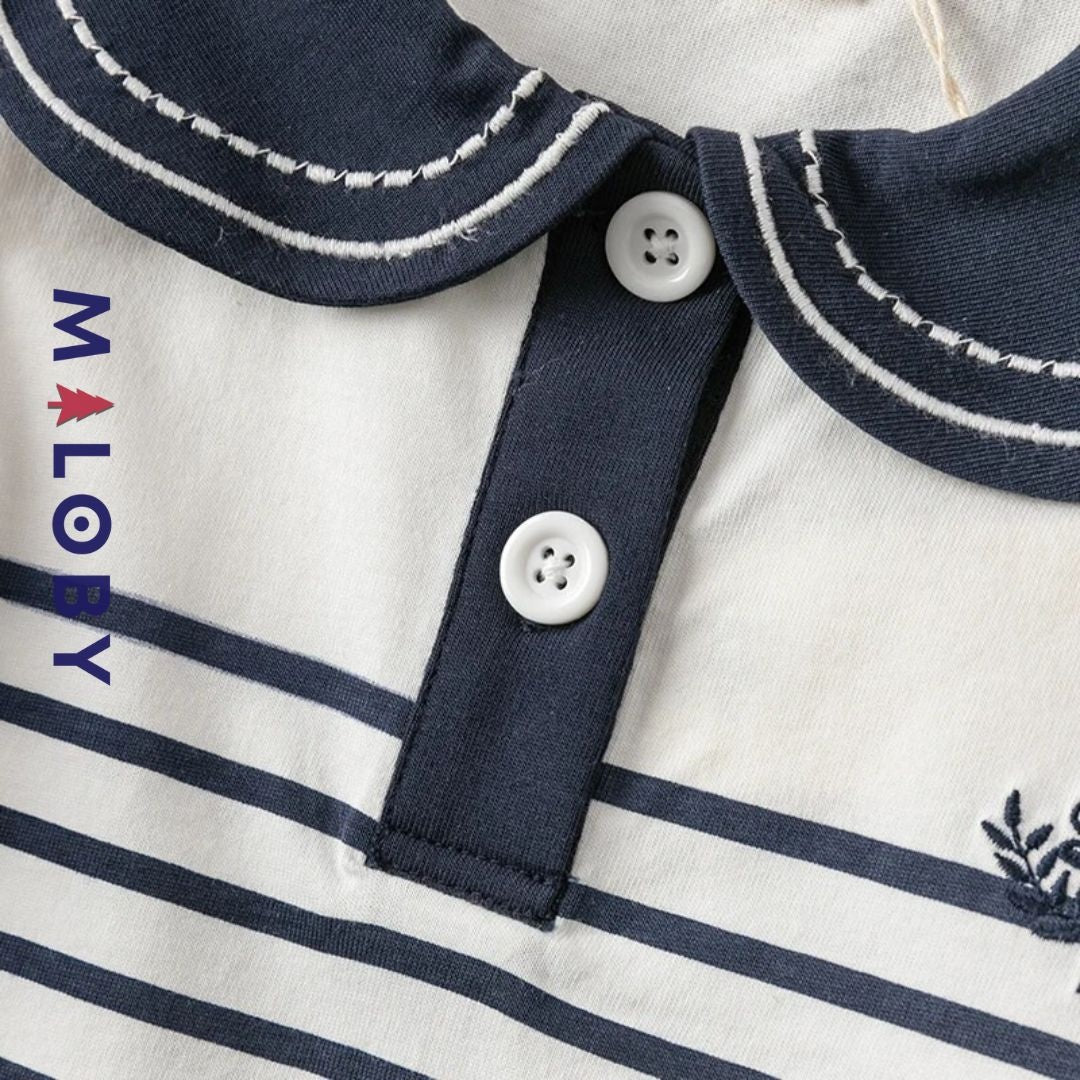 T-shirt marinière manches longues blanc et marine pour enfants, en coton anti-allergiques