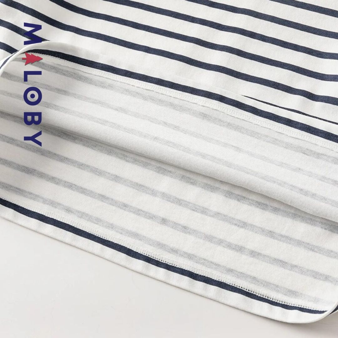 T-shirt marinière manches longues blanc et marine pour enfants, en coton anti-allergiques