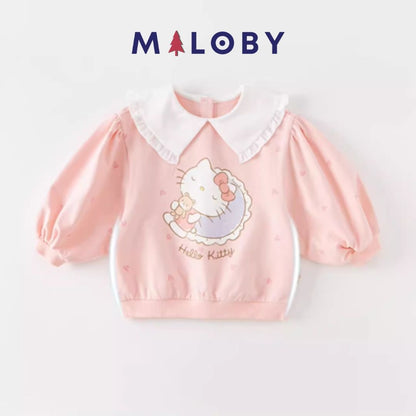 T-shirt motif Hello Kitty pour fille, manches longues en coton beige et rose, idéal pour les anniversaires.