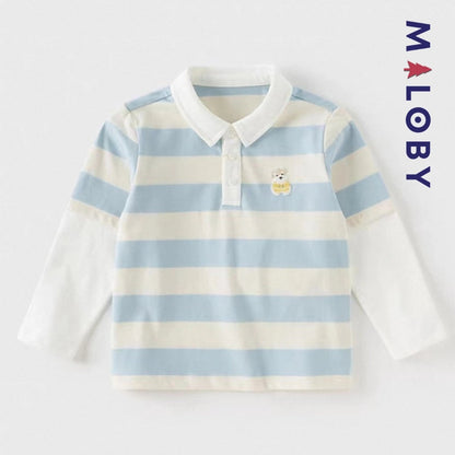 T-shirt rayé à doubles manches pour garçon, bleu ciel, idéal pour enfants et anniversaires.