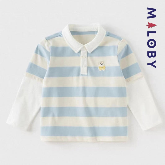 T-shirt rayé à doubles manches pour garçon, bleu ciel, idéal pour enfants et anniversaires.