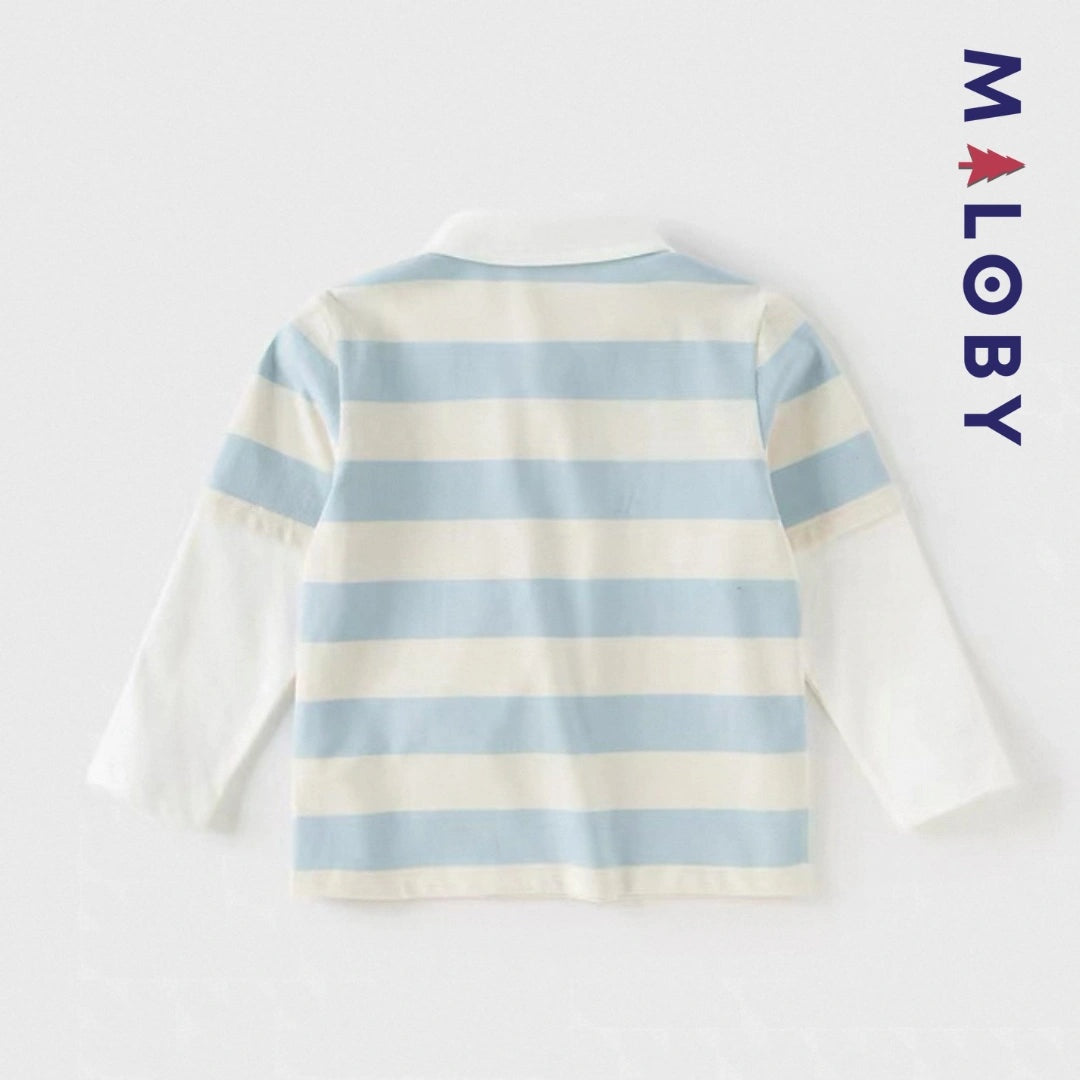 T-shirt rayé à doubles manches pour garçon, bleu ciel, idéal pour enfants et anniversaires.