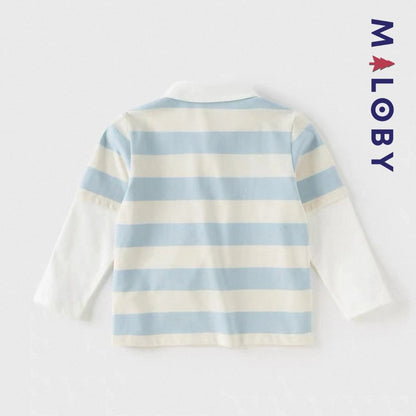 T-shirt rayé à doubles manches pour garçon, bleu ciel, idéal pour enfants et anniversaires.