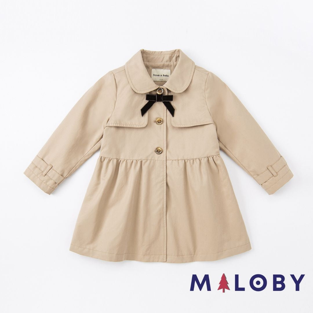 Trench beige à nœud pour fille, idéal pour les anniversaires et vêtements anti-allergiques.