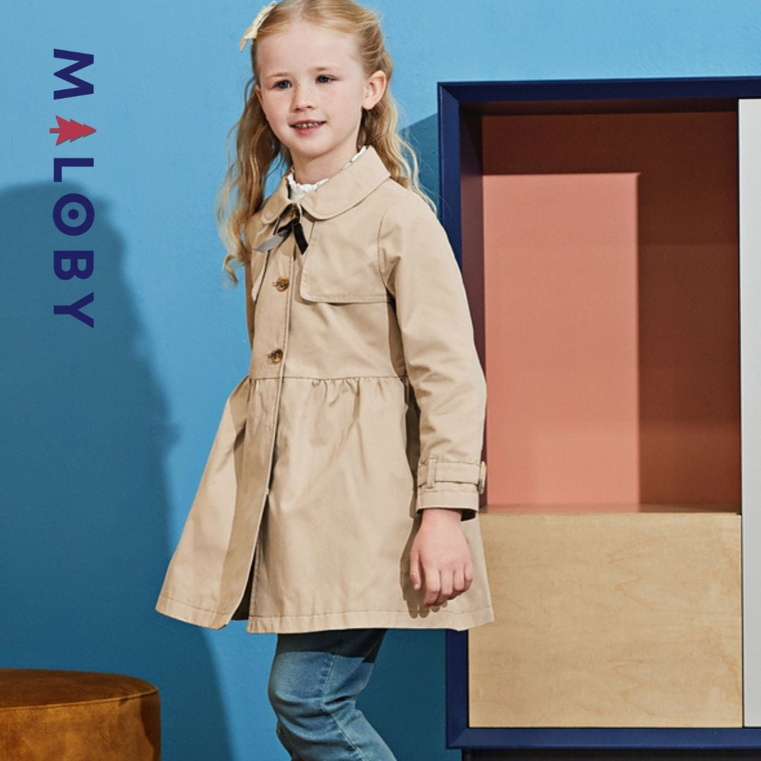 Trench beige à nœud pour fille, idéal pour les anniversaires et vêtements anti-allergiques.
