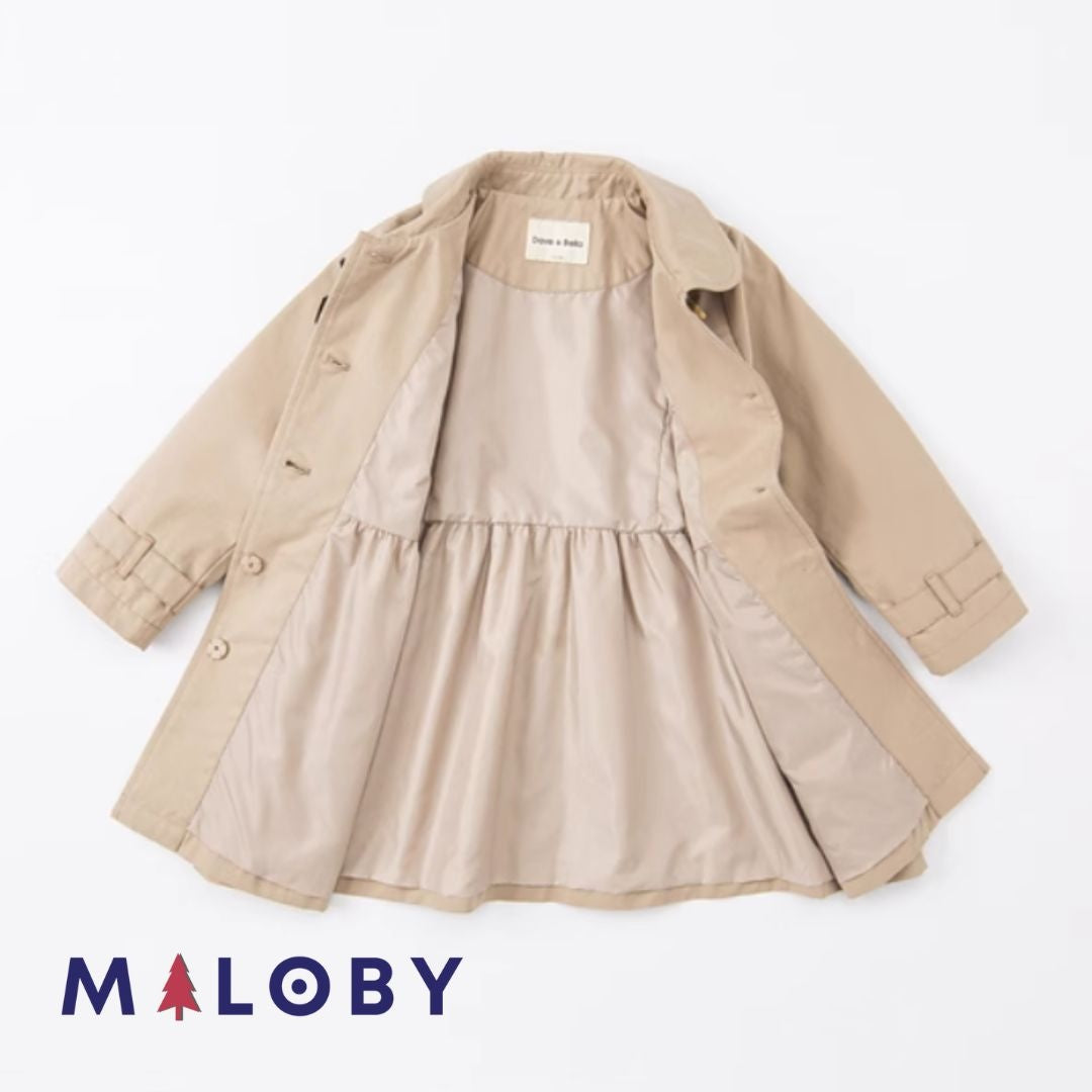 Trench beige à nœud pour fille, idéal pour les anniversaires et vêtements anti-allergiques.