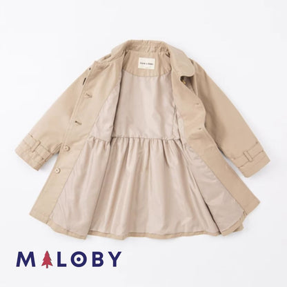 Trench beige à nœud pour fille, idéal pour les anniversaires et vêtements anti-allergiques.