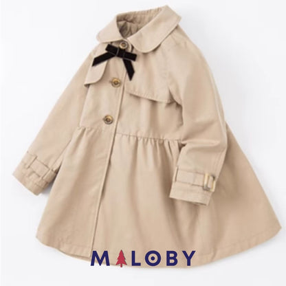Trench beige à nœud pour fille, idéal pour les anniversaires et vêtements anti-allergiques.