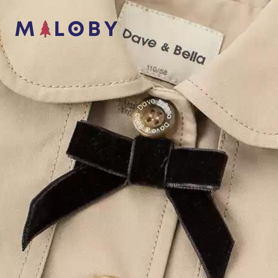 Trench beige à nœud pour fille, idéal pour les anniversaires et vêtements anti-allergiques.