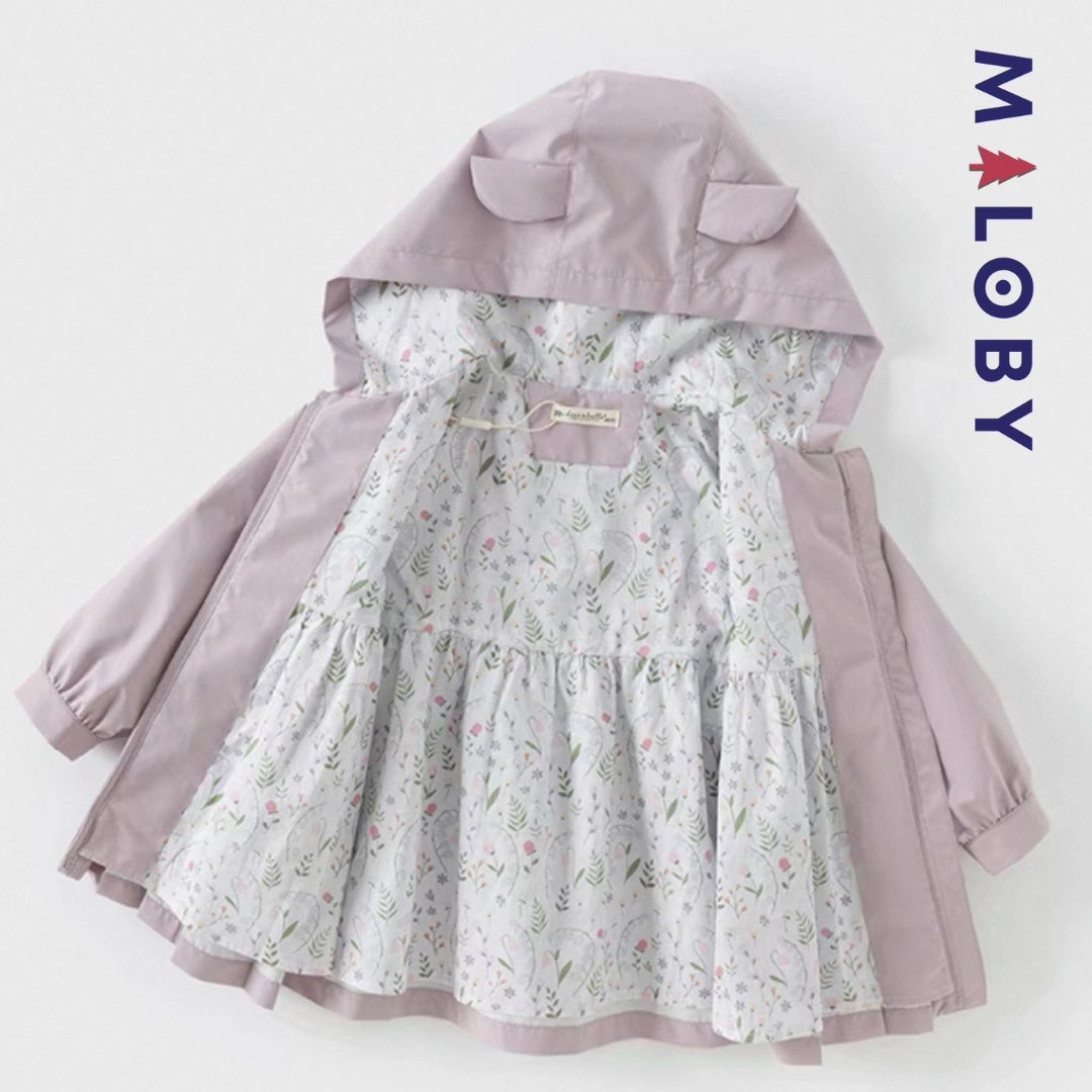 Trench violet à capuche pour fille avec doublure imprimée, idéal pour les vêtements enfants