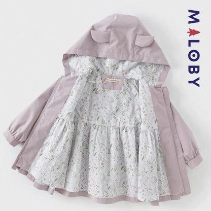 Trench violet à capuche pour fille avec doublure imprimée, idéal pour les vêtements enfants