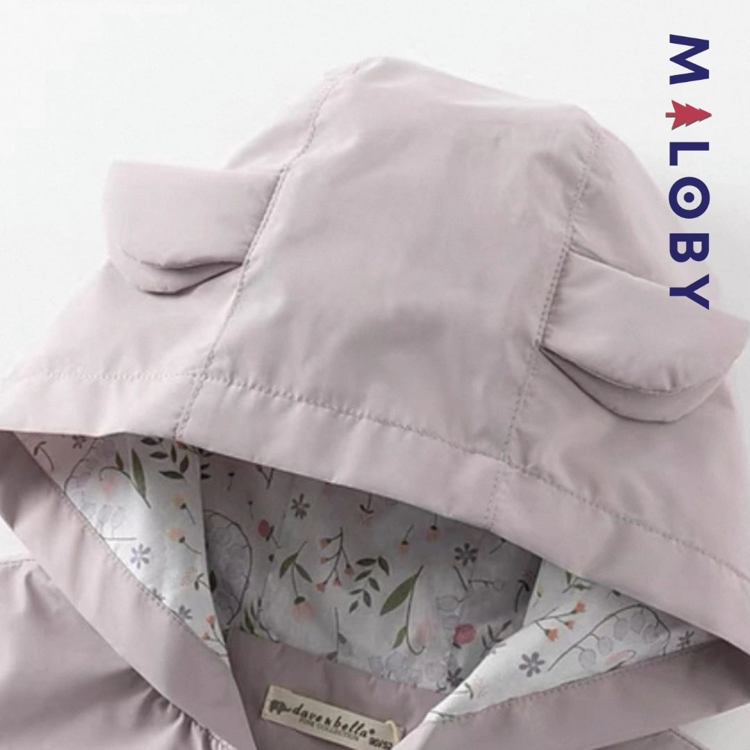 Trench violet à capuche pour fille avec doublure imprimée, idéal pour les vêtements enfants