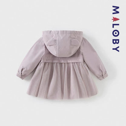 Trench violet à capuche pour fille avec doublure imprimée, idéal pour les vêtements enfants