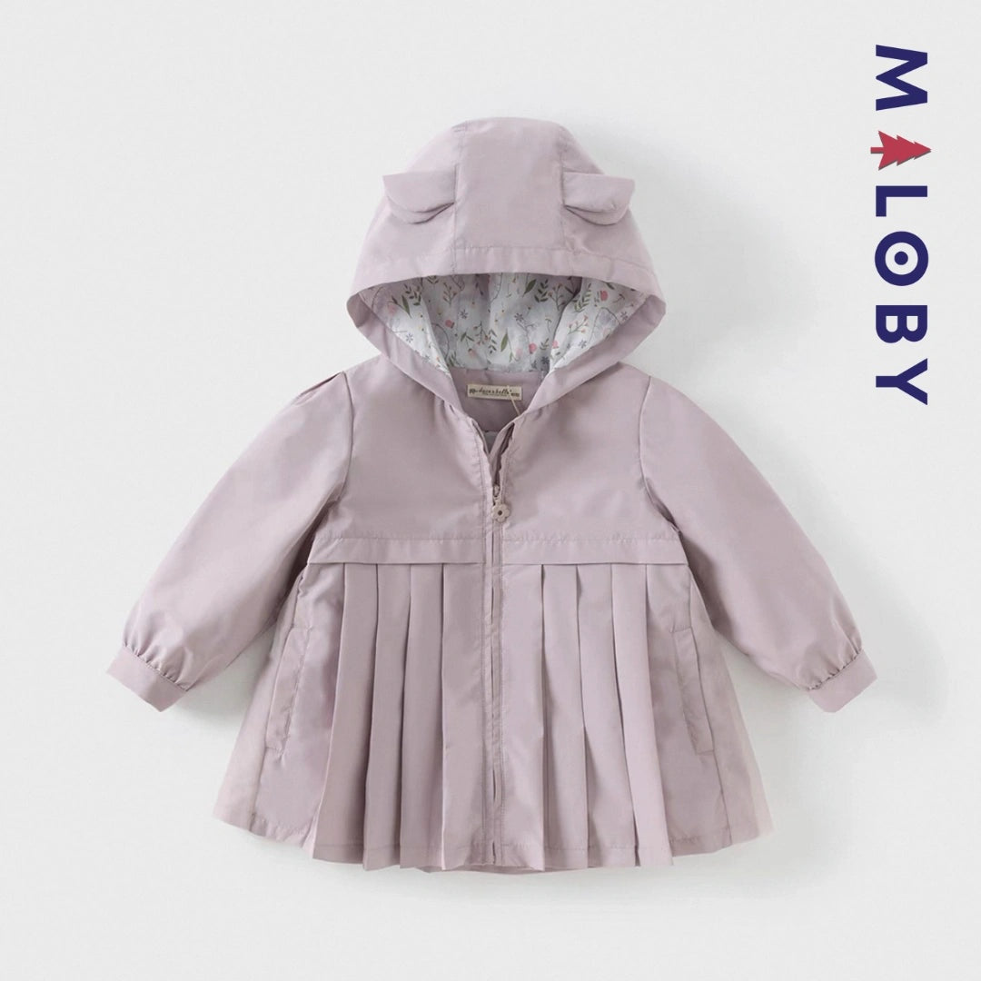 Trench violet à capuche pour fille avec doublure imprimée, idéal pour les vêtements enfants
