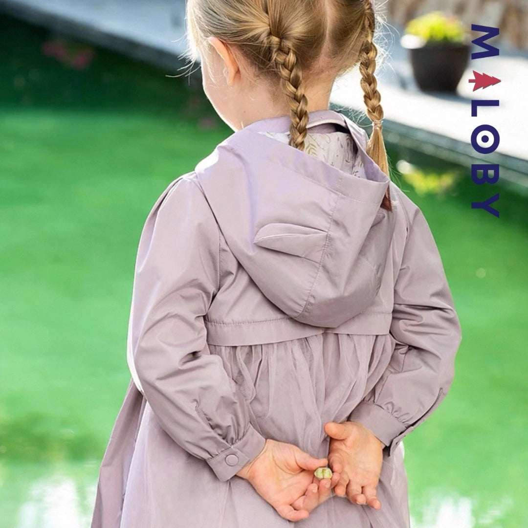 Trench violet à capuche pour fille avec doublure imprimée, idéal pour les vêtements enfants