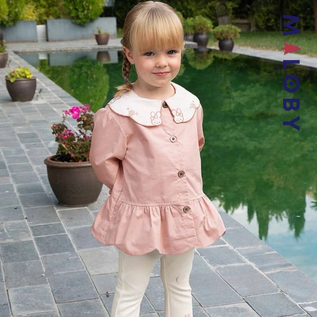 Trench à col fantaisie rose pour fille, parfait pour les anniversaires et les occasions spéciales.