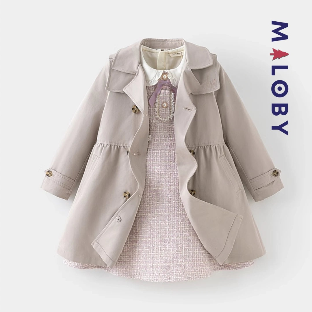 Trench uni beige pour fille, idéal pour les vêtements enfants et les anniversaires.