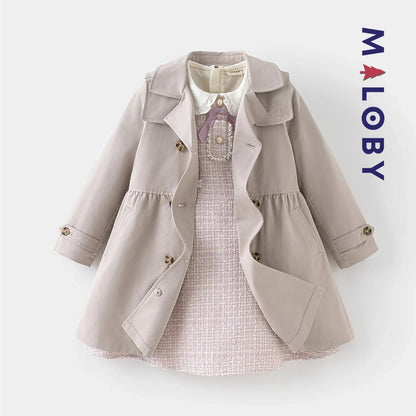 Trench uni beige pour fille, idéal pour les vêtements enfants et les anniversaires.