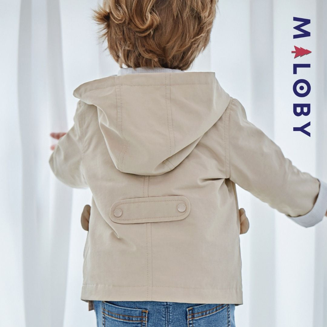 Veste à capuche beige manches longues pour garçon, idéale pour les vêtements enfants.