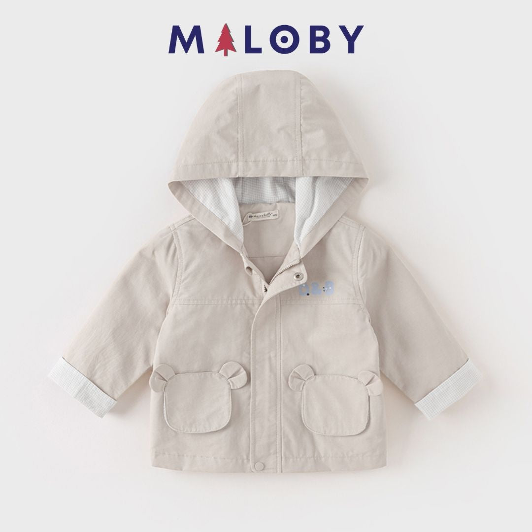 Veste à capuche beige manches longues pour garçon, idéale pour les vêtements enfants.