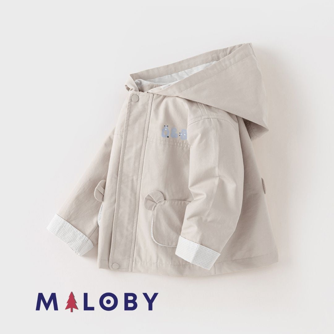 Veste à capuche beige manches longues pour garçon, idéale pour les vêtements enfants.