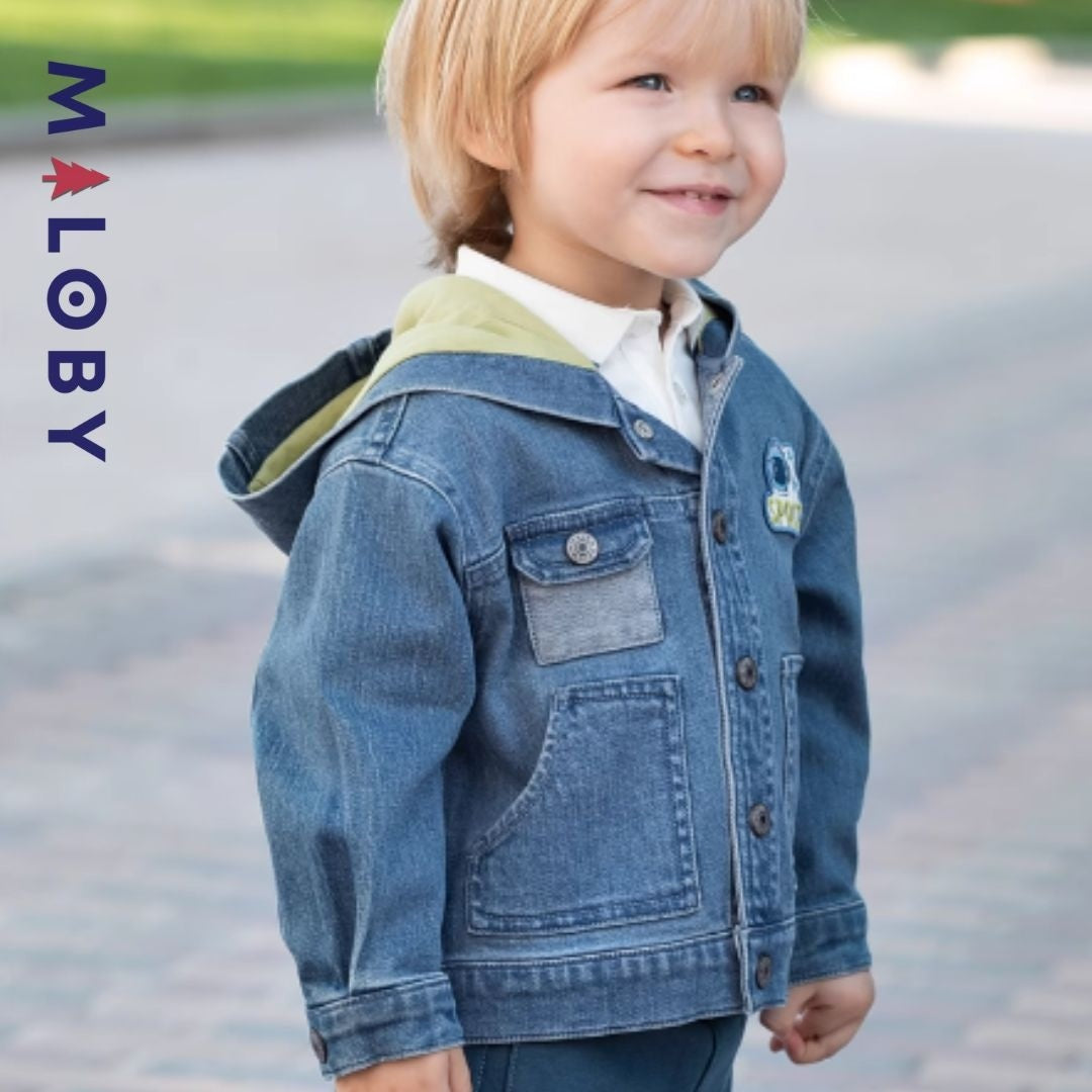 Veste denim à capuche pour garçon, idéale pour vêtements enfants et anti-allergiques.
