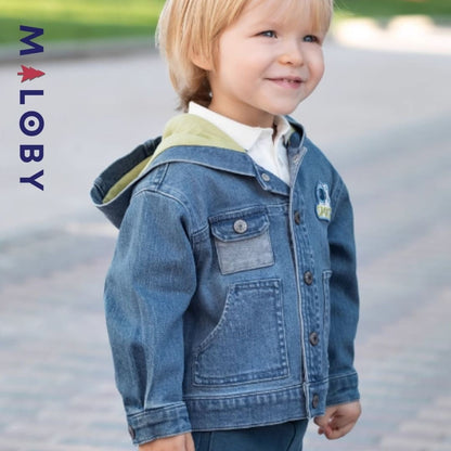 Veste denim à capuche pour garçon, idéale pour vêtements enfants et anti-allergiques.