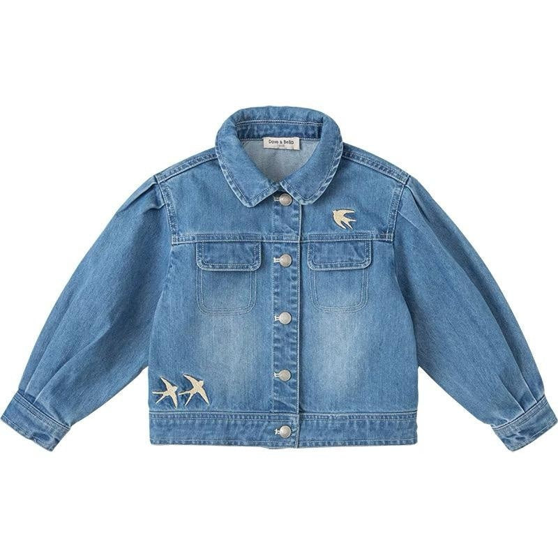 Veste en jean brodée pour fille, mode enfantine en coton et anti-allergique