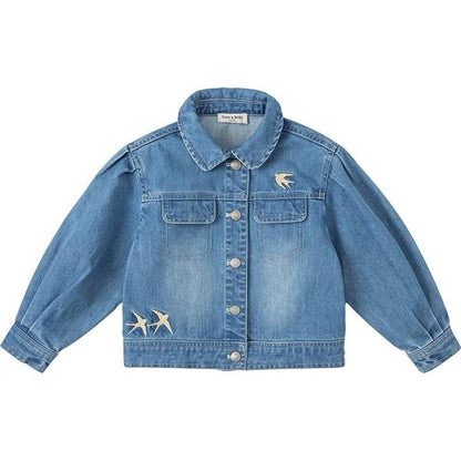 Veste en jean brodée pour fille, mode enfantine en coton et anti-allergique