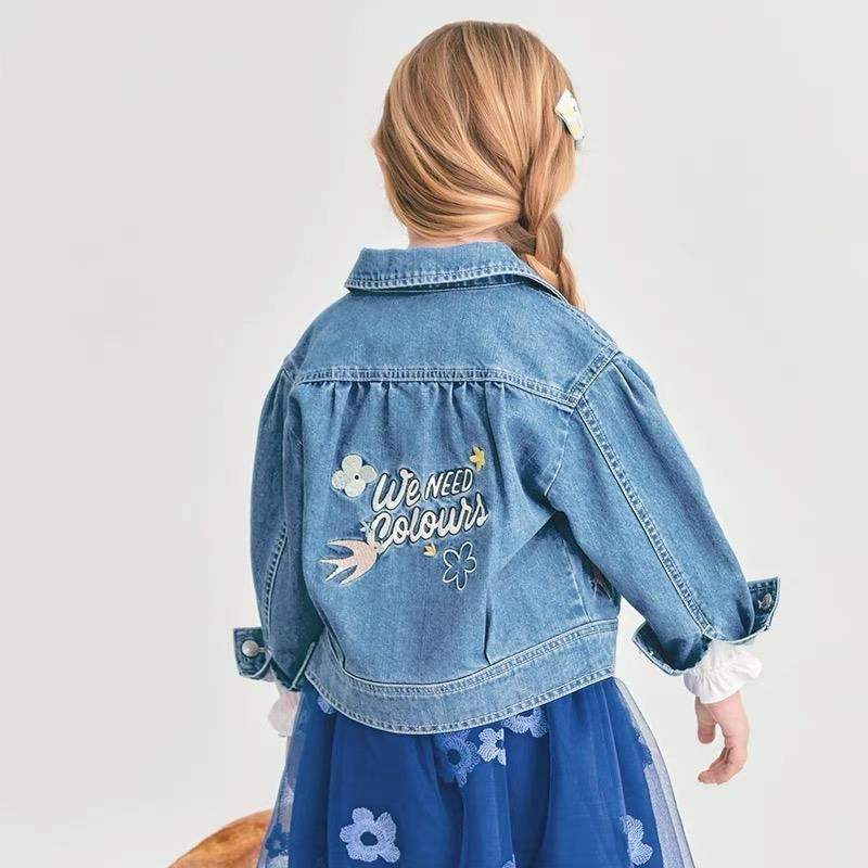 Veste en jean brodée pour fille, mode enfantine en coton et anti-allergique