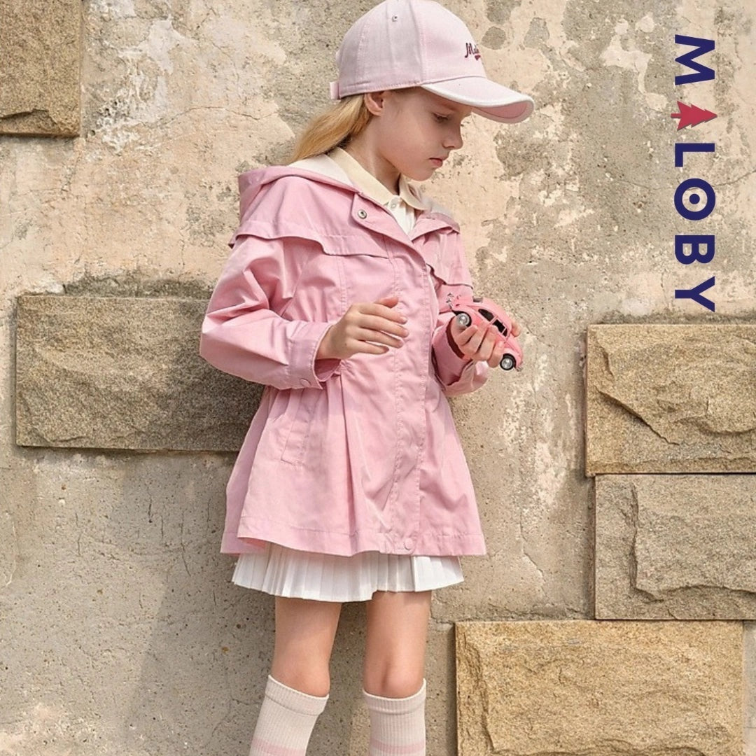 Veste imperméable rose pour enfant fille, idéale pour la mi-saison et les activités en extérieur.