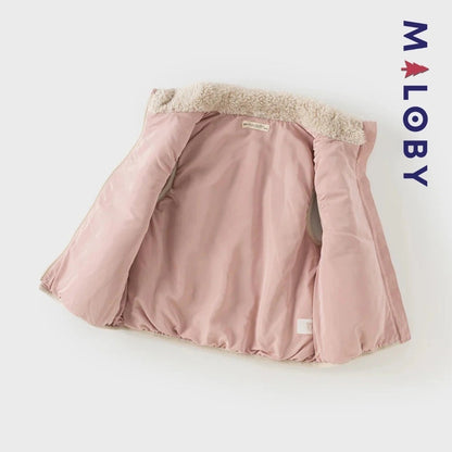 Veste sans manches en peluche rose pour fille, idéale pour les vêtements enfants et anti-allergiques.