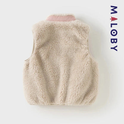 Veste sans manches en peluche rose pour fille, idéale pour les vêtements enfants et anti-allergiques.