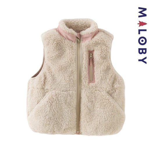 Veste sans manches en peluche rose pour fille, idéale pour les vêtements enfants et anti-allergiques.