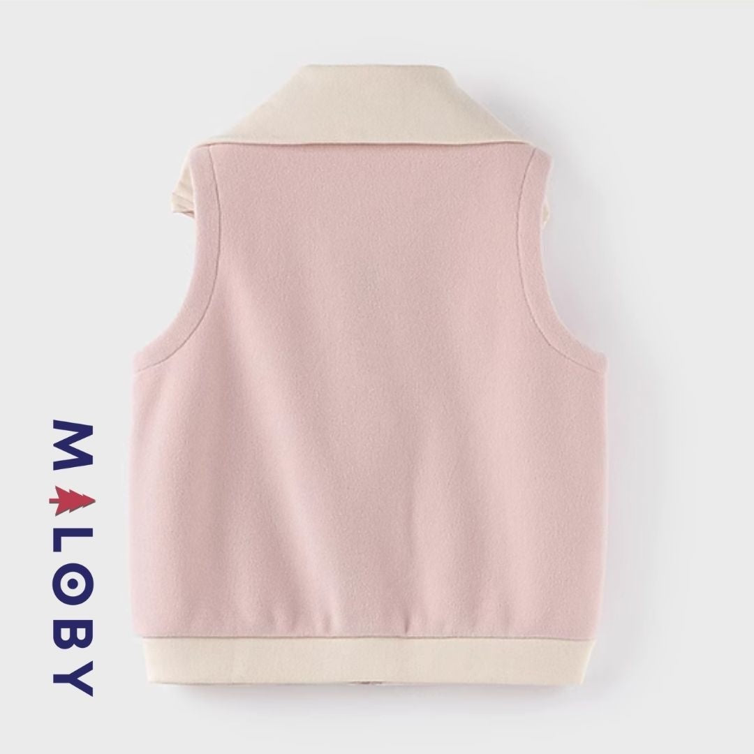 Veste sans manches en sherpa enfant fille rose, idéale pour les vêtements anti-allergiques.