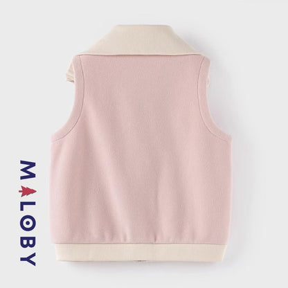Veste sans manches en sherpa enfant fille rose, idéale pour les vêtements anti-allergiques.