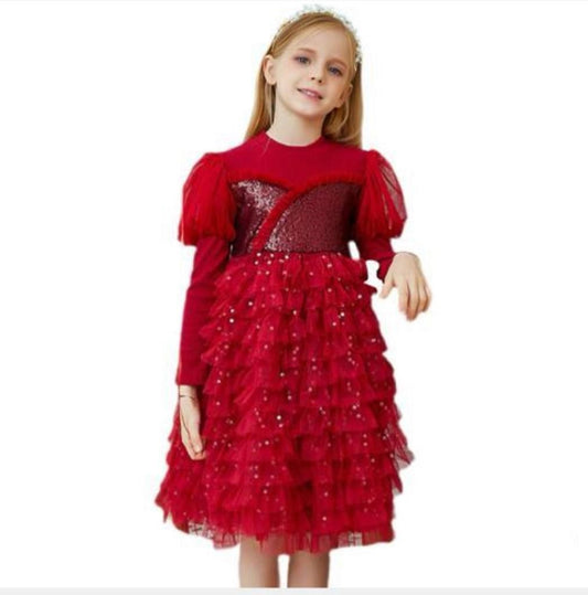 Robe cérémonie à volants- Rouge -robes et ensembles pour filles, bébés et garcons - MALOBY