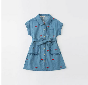 Robe en jean - fille broderies cerises -robes et ensembles pour filles, bébés et garcons - MALOBY