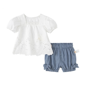 Ensemble Blouse brodée et short à noeuds -robes et ensembles pour filles, bébés et garcons - MALOBY