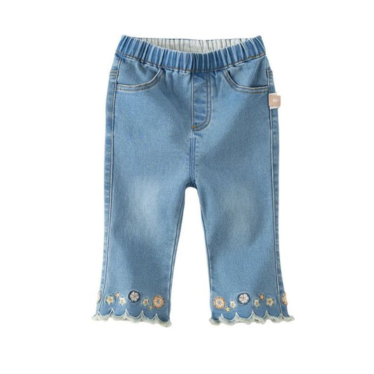 Pantalon denim brodé fleurs-Fille -robes et ensembles pour filles, bébés et garcons - MALOBY