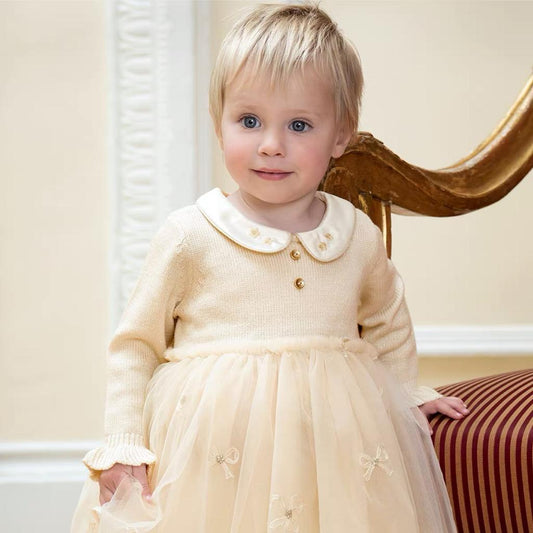 Robe en maille et en tulle effet 2 en 1- Beige -robes et ensembles pour filles, bébés et garcons - MALOBY